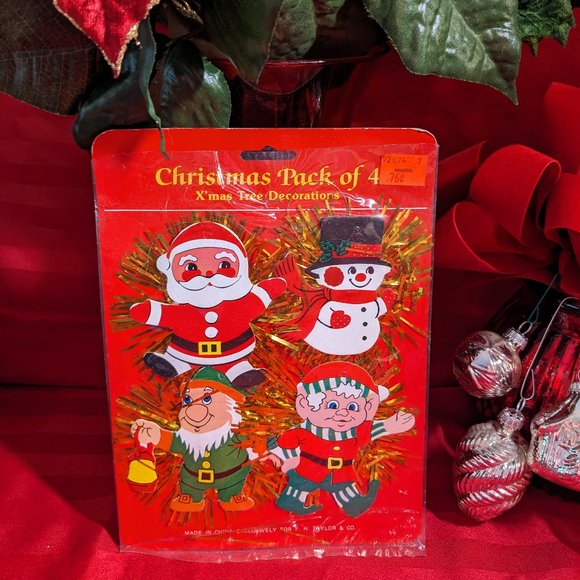 Unopened Package Of 4 Vtg Varied Gold Tinsel Cardboard Christmas Spray Ornament - Picture 1 of 5